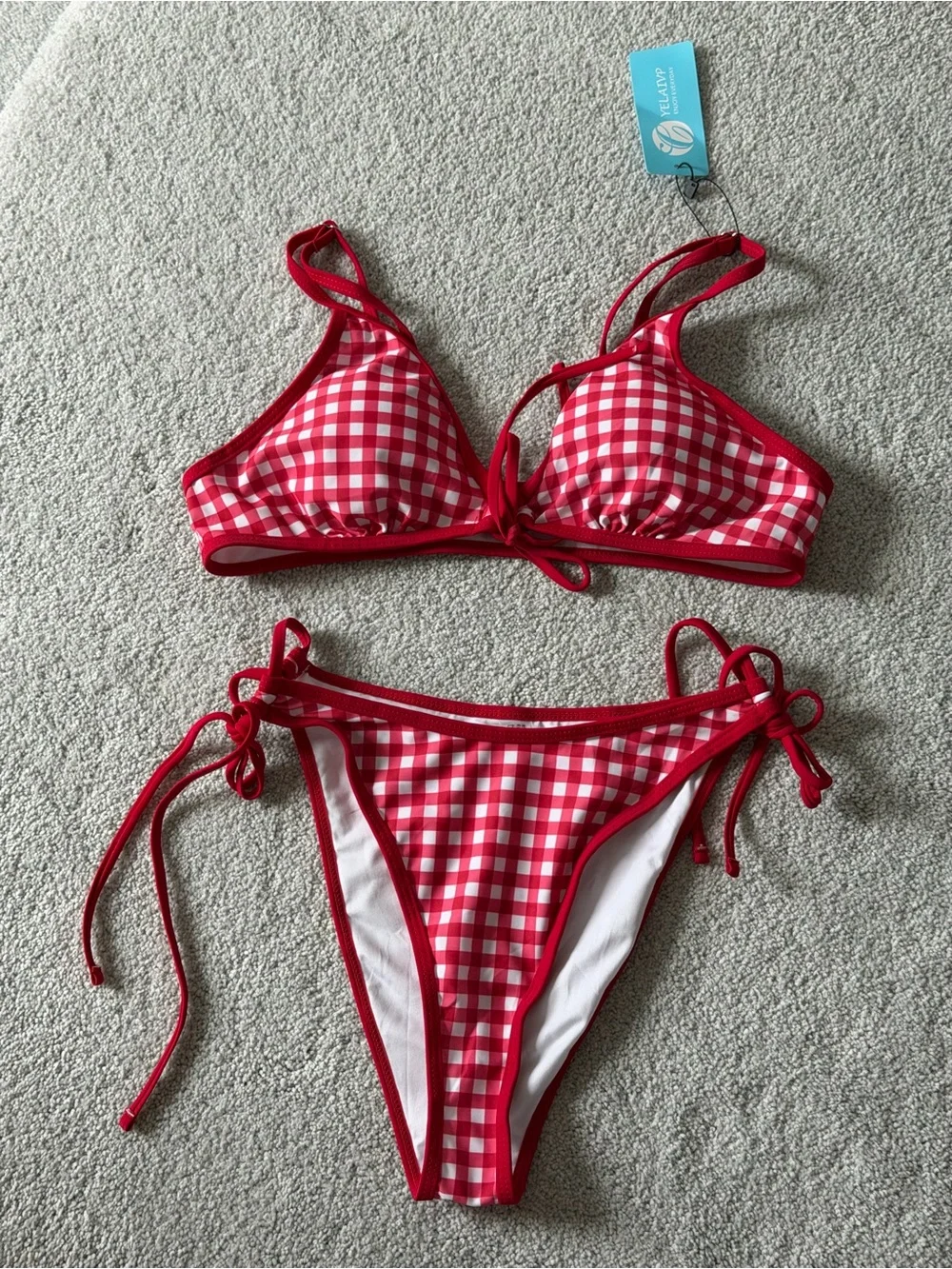Red Gingham Tie Bikini Set